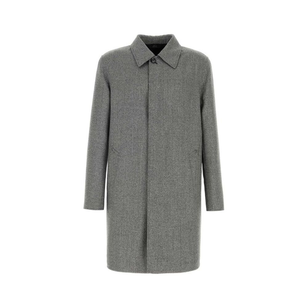 Brioni Men Melange Grey Wool Blend Coat